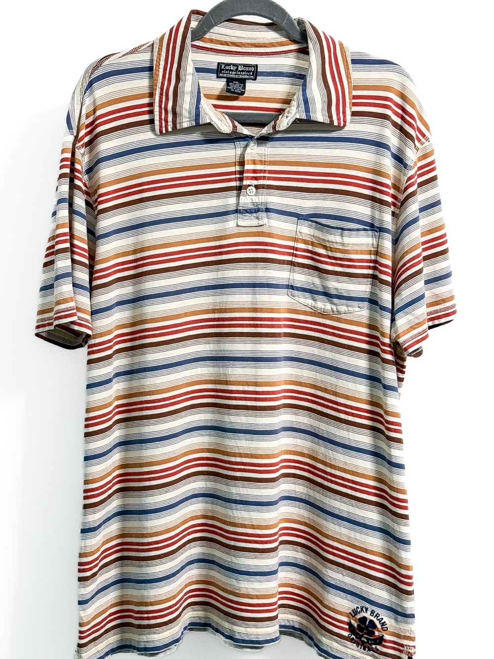 Lucky Brand Striped Polo Shirt Men’s XXL Cotton Pocket Coastal